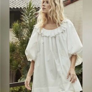 Doen White Ruffle-Neck Mini Dress